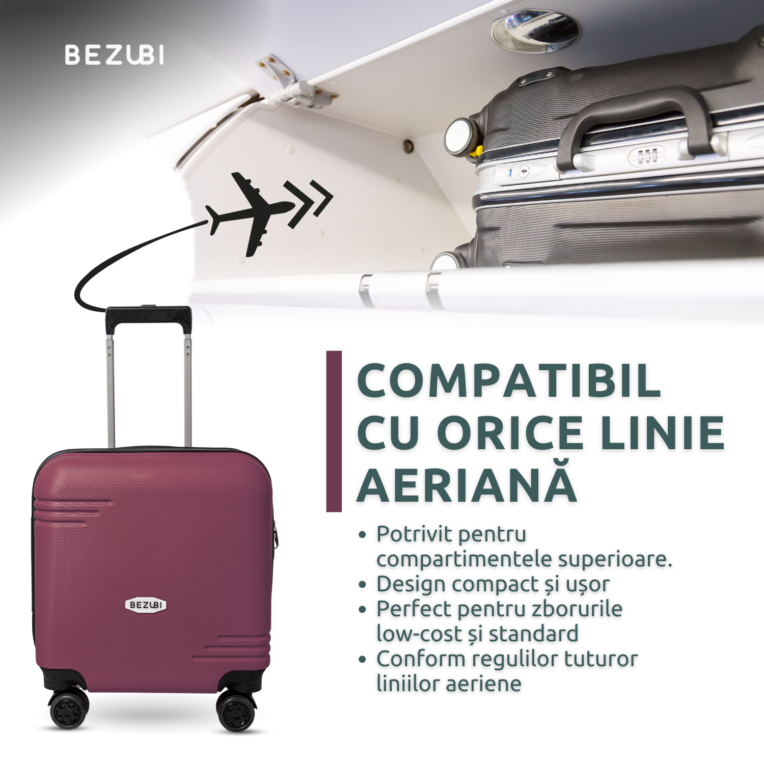 Troler Cabina Bezubi On the Go, Maner Telescopic, Roz Mineral