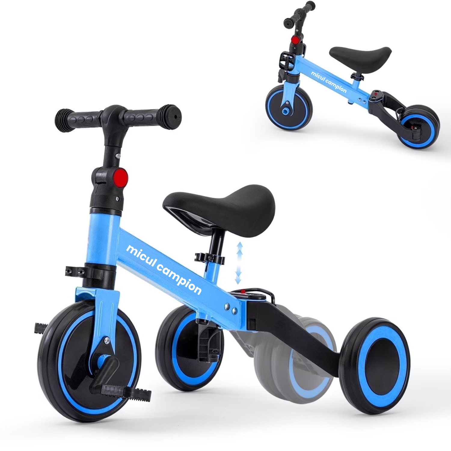 Invincio Micul Campion EasyRide 2–5 ani – Tricicleta modulara 4-in-1, albastru