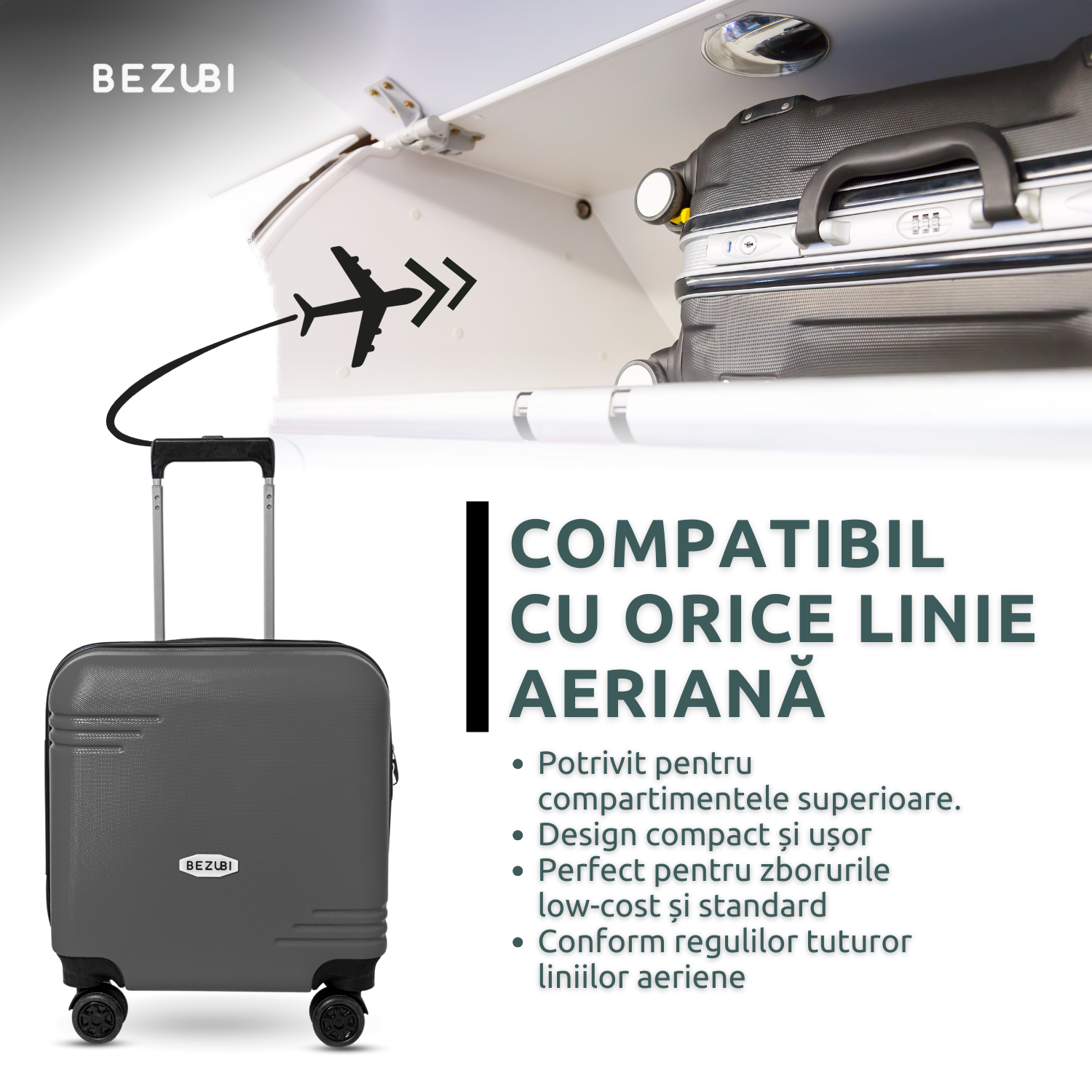 Troler Cabina Bezubi On the Go, Maner Telescopic, Gri Petrol