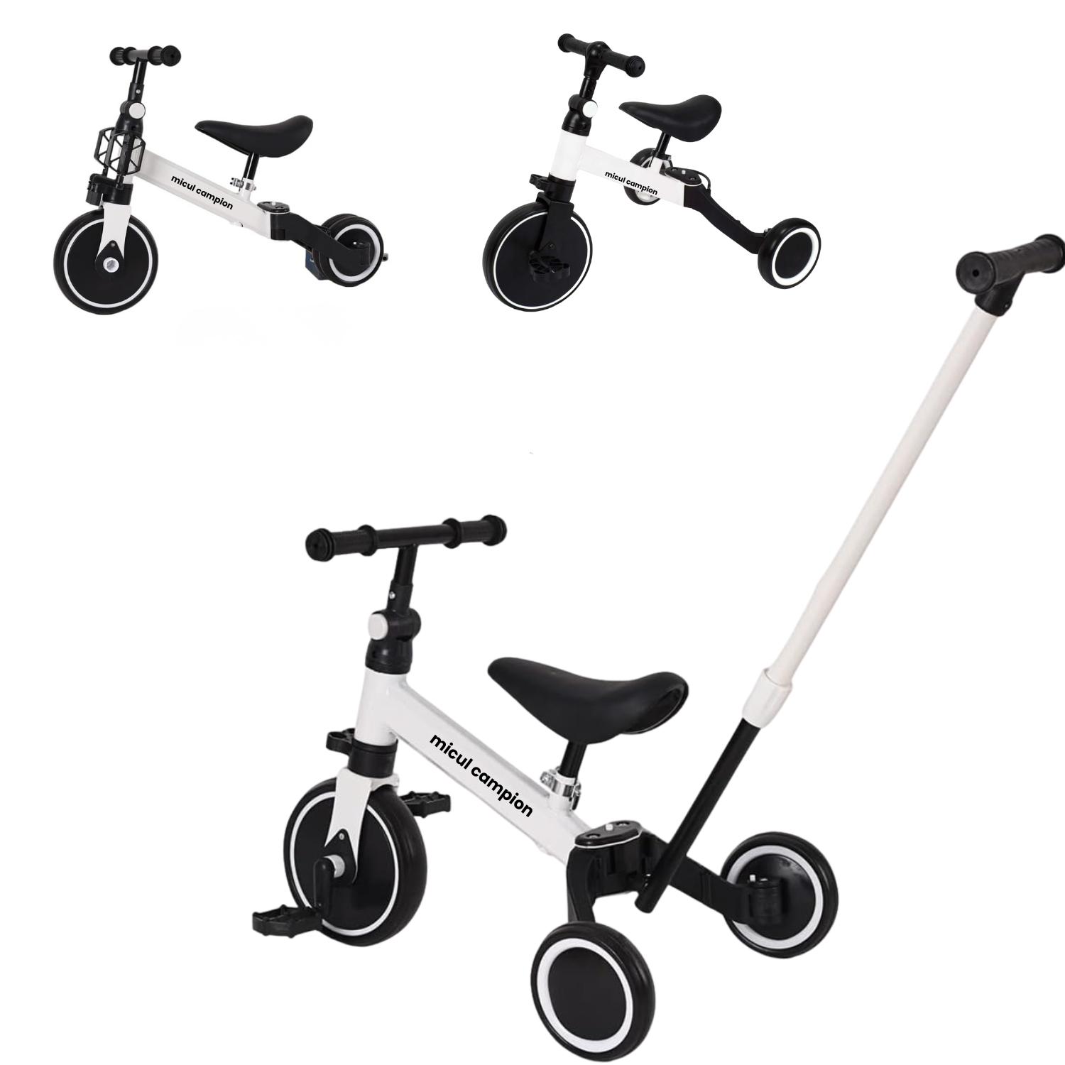 Invincio Micul Campion EasyRide 2–5 ani – Tricicleta 4-in-1 cu maner parental, alb