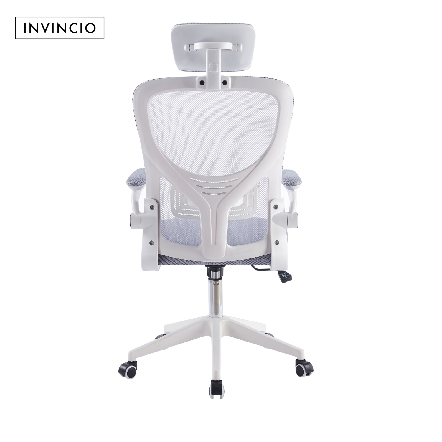 Invincio SmartFit – Scaun ergonomic reglabil cu tetiera, alb-gri