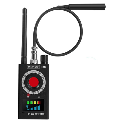 Detector profesional anti spionaj, Invincio K18, detecteaza Camere, Microfoane, Localizatoare GPS sau GSM, semnale wi-fi si dispozitive cu frecvente 1-8000MHZ, lungime 10.5 cm, negru
