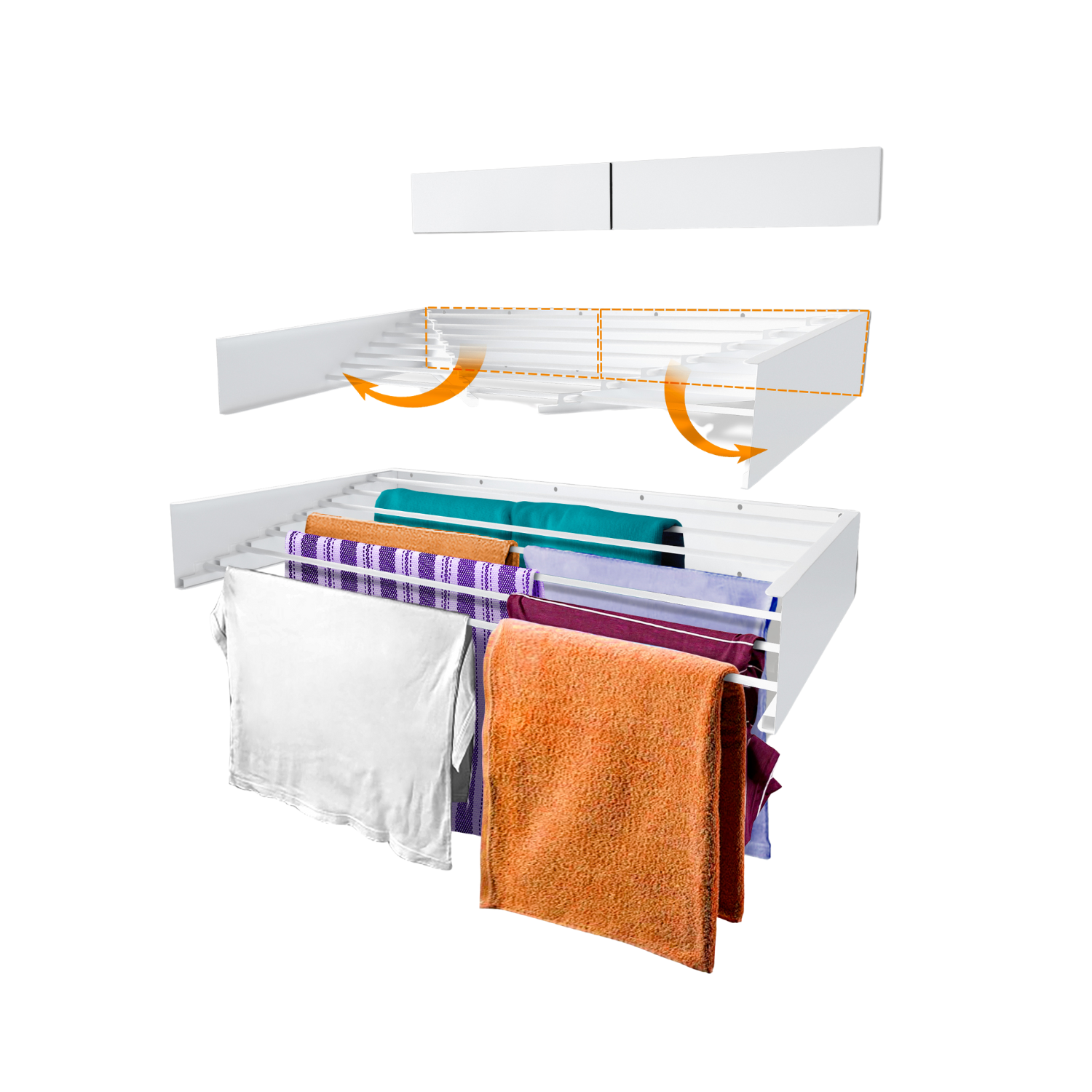 Uscator de Rufe Pliabil, Bezubi FlexDry, Montare Perete, Retractabil. Usor de instalat, Design Compact, Capacitate uscare 6 m, Sustine pana la 30 de kg, Metalic vopsit electrostatic Pentru Interior si Exterior, 100 cm. Alb