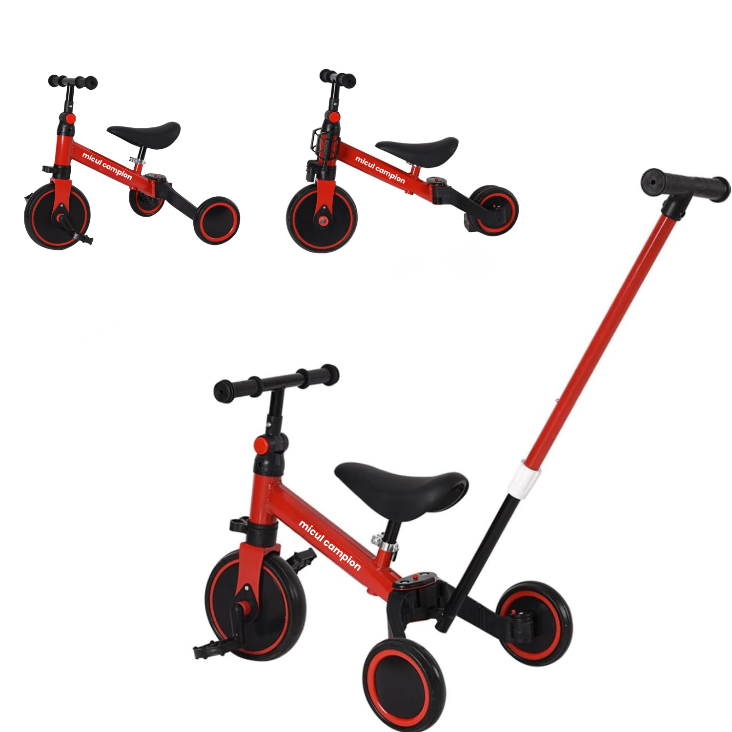 Invincio Micul Campion EasyRide 2–5 ani – Tricicleta 4-in-1 cu maner parental, rosu