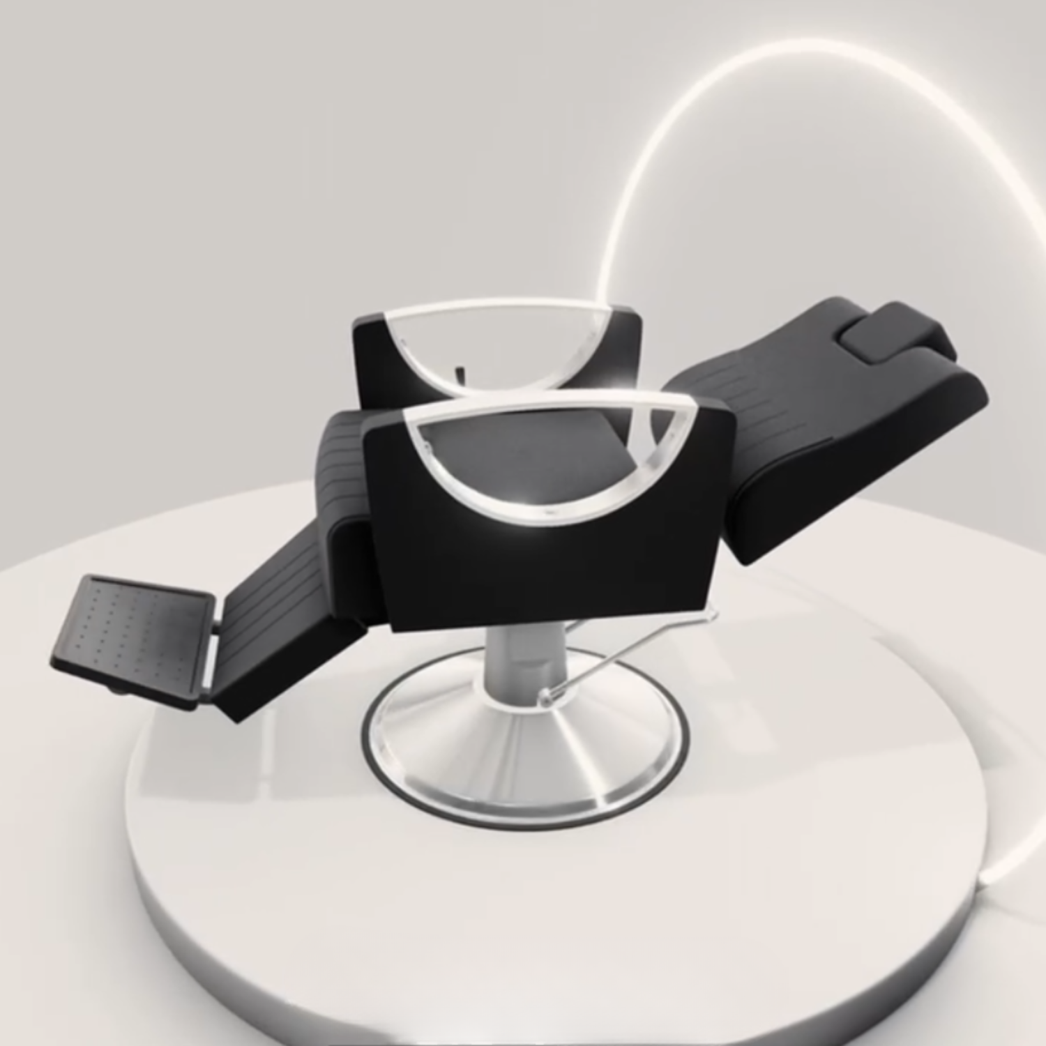 Scaun frizerie coafor barber profesional Invincio Elitte, design ergonomic, pompa hidraulica reglabila, spatar rabatabil, tetiera ajustabila, suport picioare cromat, rotire 360°, piele ecologica, negru