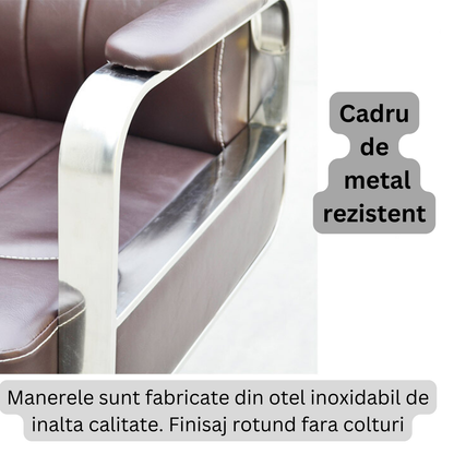 Scaun profesional Invincio EasyWay, design ergonomic, pentru salone de coafor, frizerie, tatuaj, piston hidraulic, rotire la 360 de grade, piele ecologica, inaltime reglabila, negru argintiu