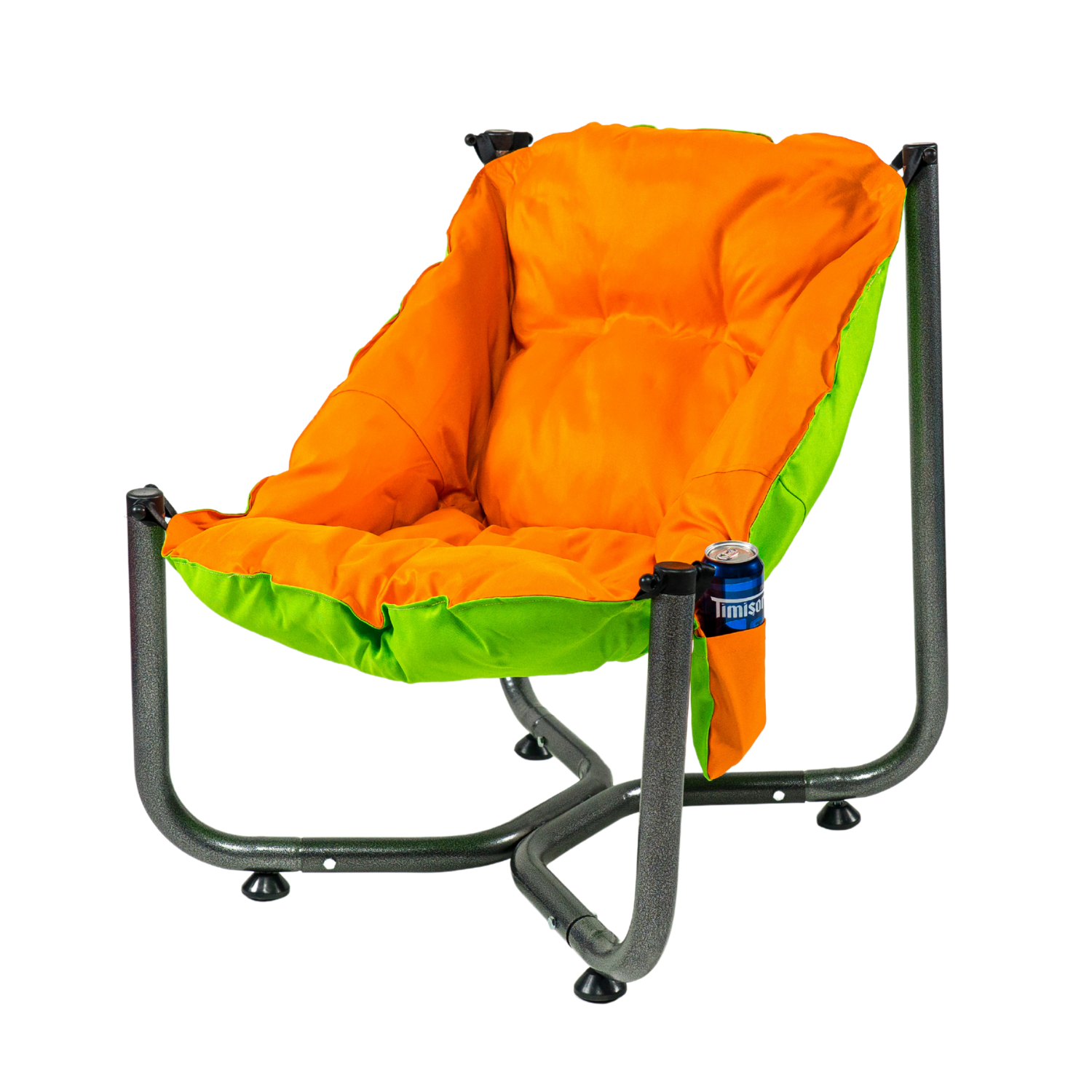 Scaun de plaja, gradina, pescuit si camping, Bezubi Campster, sezlong design ergonomic si demontabil, perna matlasata confortabila cu doua fete, buzunar lateral, material rezistent la umezeala, lavabil, verde-portocaliu