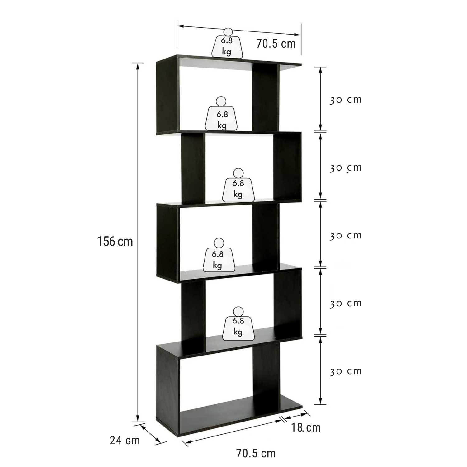 Biblioteca Multifunctionala Bezubi Santorini, 5 rafturi, Design Modern si Elegant, Stabila, Rezistenta la Zgariere, Usor de asamblat, Sigura si Eco-Friendly, Negru