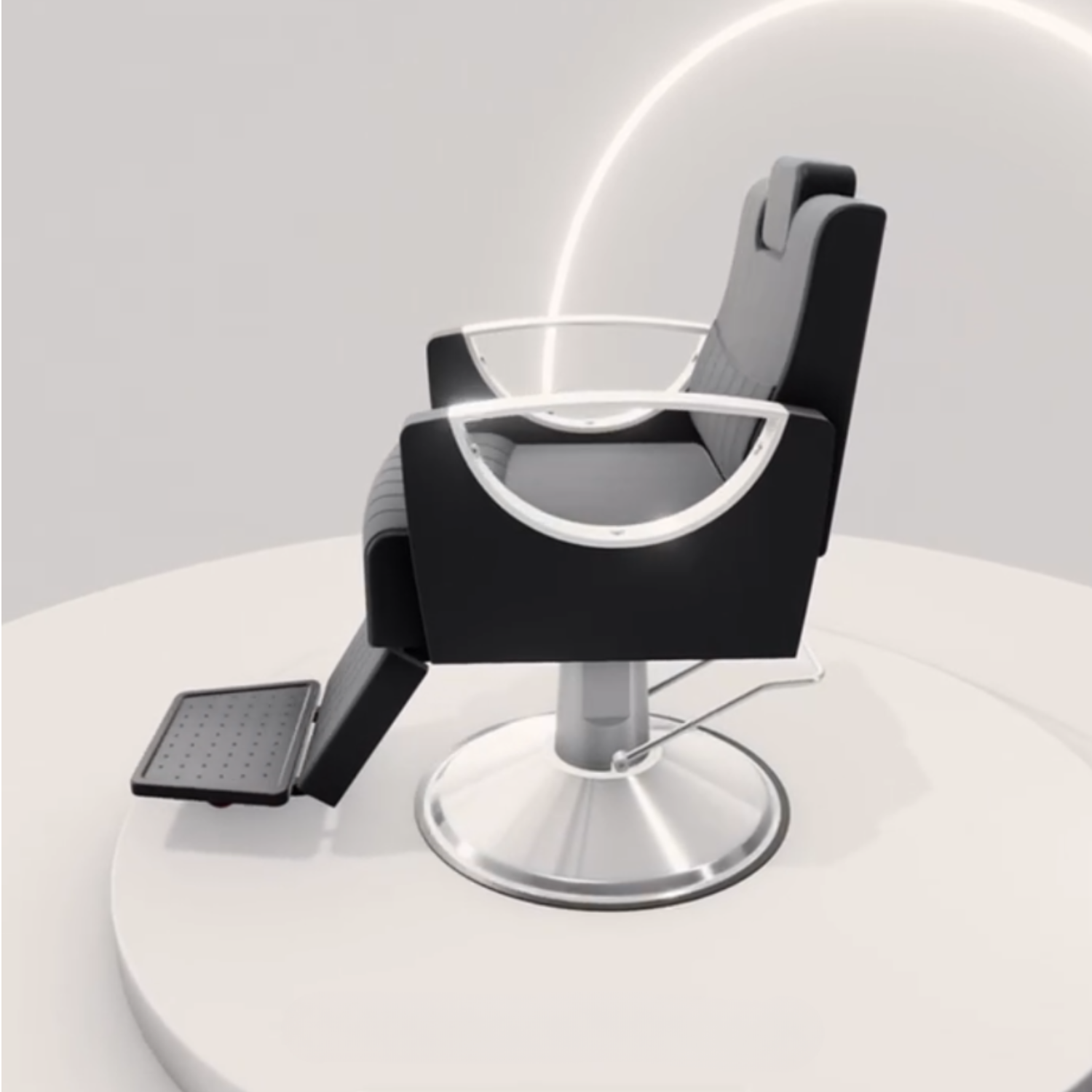 Scaun frizerie coafor barber profesional Invincio Elitte, design ergonomic, pompa hidraulica reglabila, spatar rabatabil, tetiera ajustabila, suport picioare cromat, rotire 360°, piele ecologica, negru