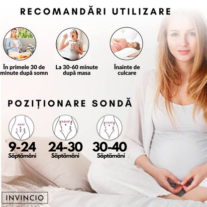 Monitor fetal Doppler Invincio pentru monitorizare functii vitale fat intrauterin, gel ultrasunete inclus, detectarea batailor inimii/pulsului fatului, ascultare sunete din burtica, pentru gravide, portabil