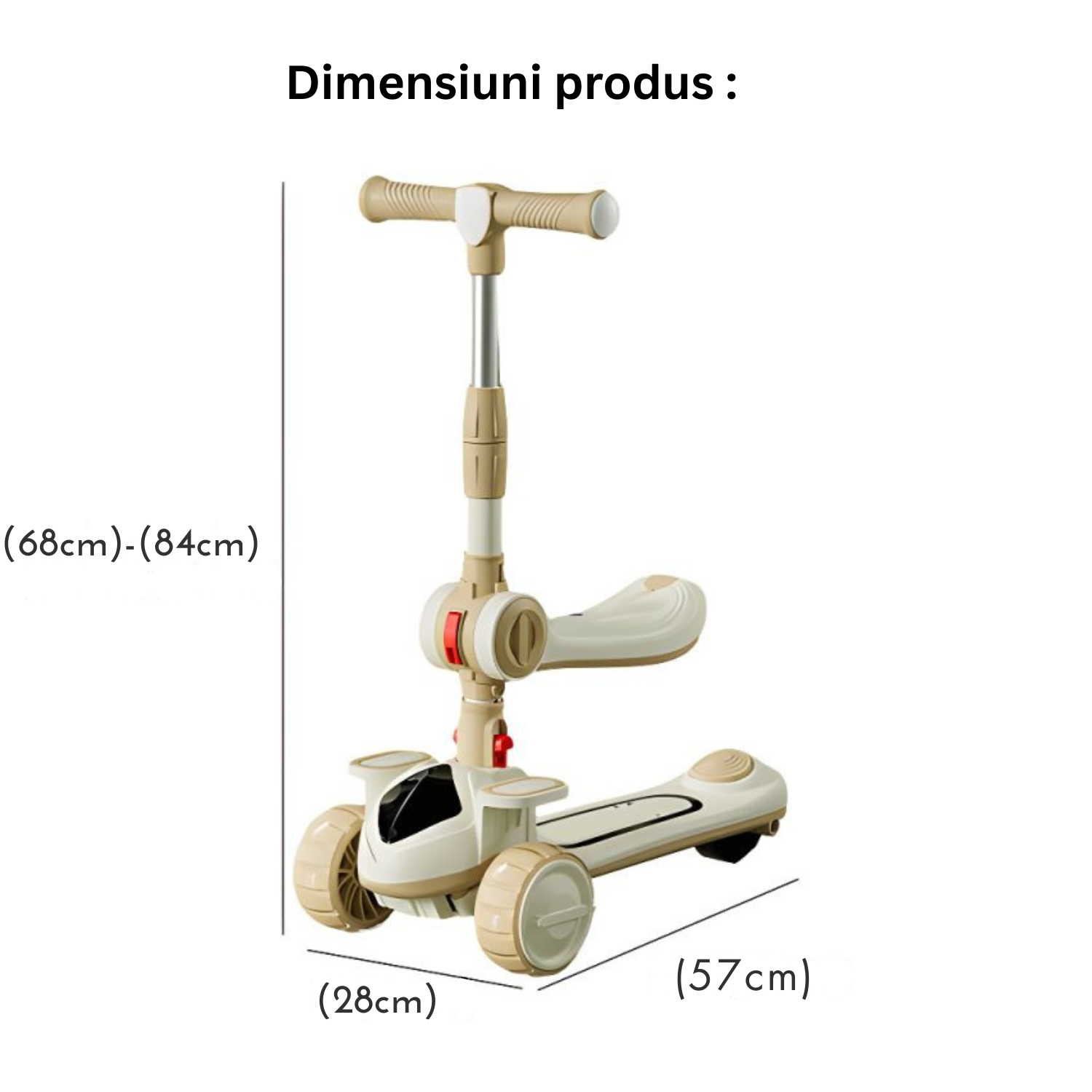 Invincio Scooter 1–6 ani – Trotineta multifunctionala 4-in-1, bej
