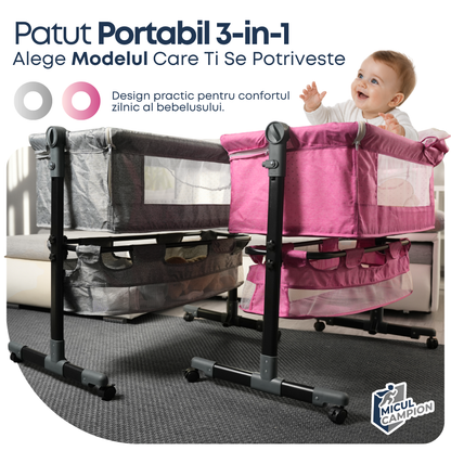 Pat bebelus 0-24 luni, pana la 15 kg, pliabil si portabil, saltea si cos depozitare inclus
