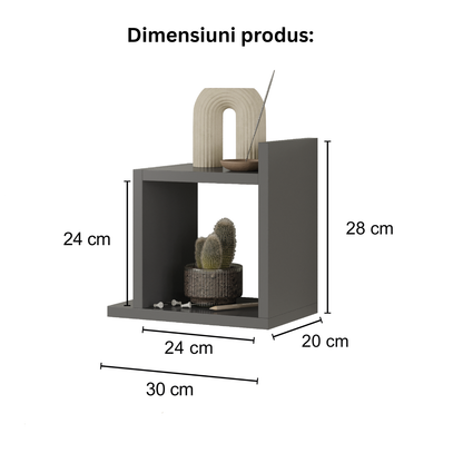 Etajera de perete modulara dubla Capri, design geometric modern, 2 rafturi cubice, montaj usor, dimensiuni 58x60x20 cm, ideala pentru carti, decoratiuni si plante, gri