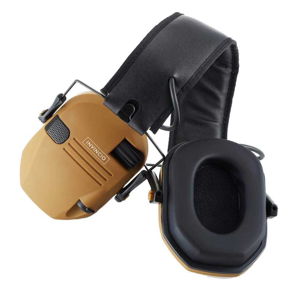 Casti tactice antifon activ INVINCIO® W1, protectie auz, antifonate electronic, doua microfoane, filtrare zgomot ambiental, sensibilitate reglabila, profil redus, conectare audio prin jack, pentru poligon, vanatoare, paintball, airsoft, Camo Nisip