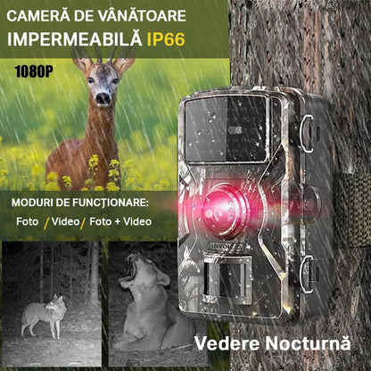 Camera de vanatoare INVINCIO®, monitorizare fauna salbatica, supraveghere gospodarie, foto 12MP, video FHD 1920x1080, protectie IP66, senzor miscare cu infrarosu PIR, display 2 inci, alimentare baterii, stand-by pana la 6 luni, stocare card TF, Camuflaj