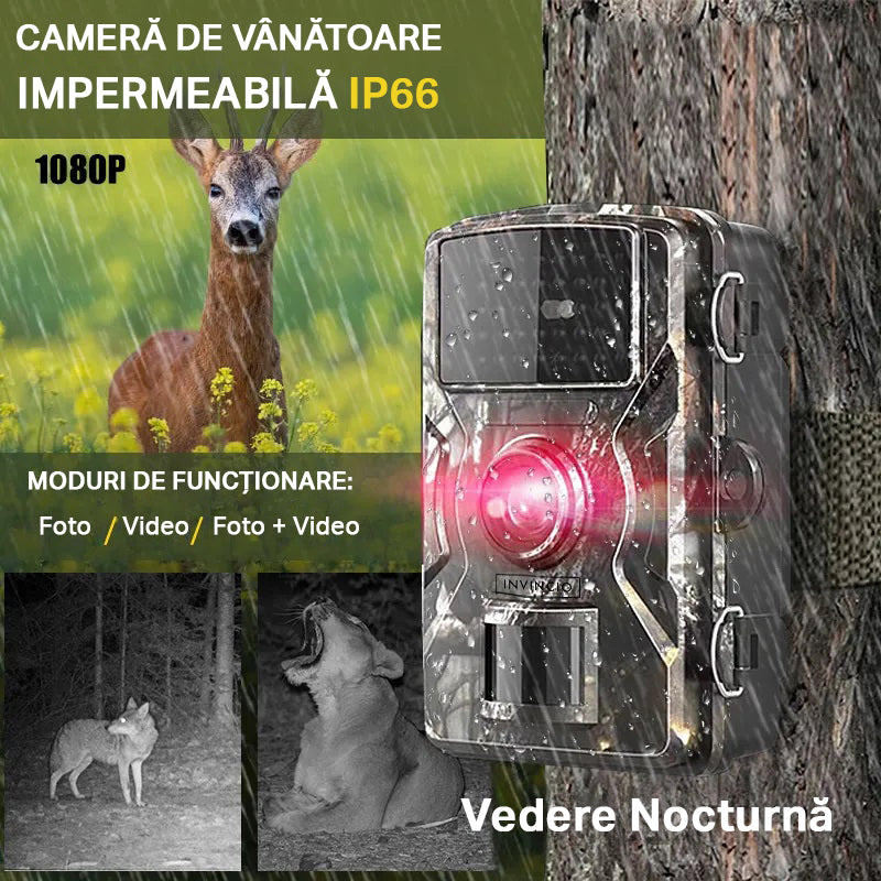 Camera de vanatoare INVINCIO®, monitorizare fauna salbatica, supraveghere gospodarie, foto 12MP, video FHD 1920x1080, protectie IP66, senzor miscare cu infrarosu PIR, display 2 inci, alimentare baterii, stand-by pana la 6 luni, stocare card TF, Camuflaj