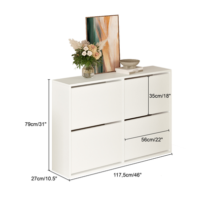 Pantofar cu 4 compartimente, capacitate pana la 16 perechi pantofi, mobilier hol, design slim, organizator pantofi, dimensiuni 117,5 x 27 x 79 cm, structura rezistenta, aspect modern, alb