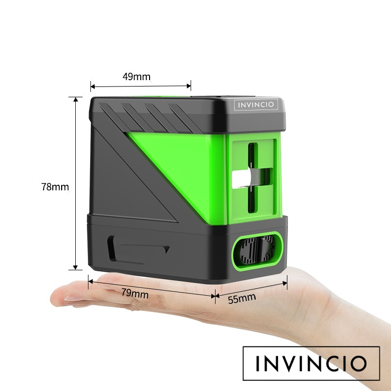 Nivela laser verde Invincio Practic, fascicol laser cruce, auto-nivelare ±4º grade, raza 20 m, 4 intensitati luminare, functie blocare pentru linii diagonale, precizie ± 3mm la 20m, 79x49x78 cm, verde