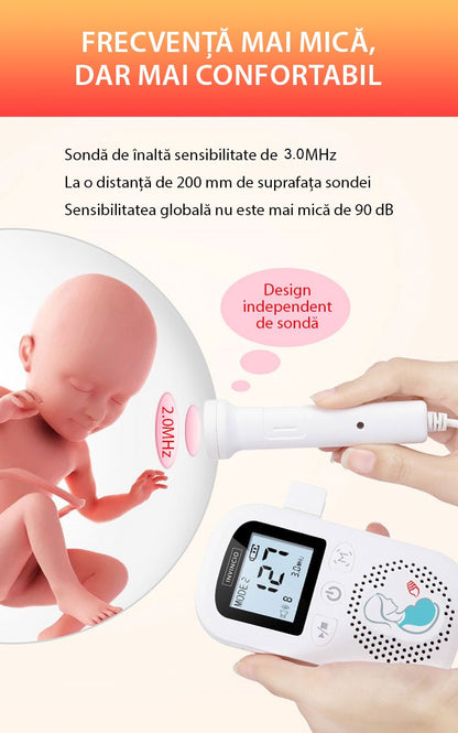 Monitor fetal Doppler, INVINCIO JZI, pentru monitorizare functii vitale fat intrauterin, 3 moduri masurare, acuratete ridicata – sonda 3 mHz, gel ultrasunete inclus, Zero radiatii, detectarea batailor inimii fatului, pentru gravide, portabil, alb