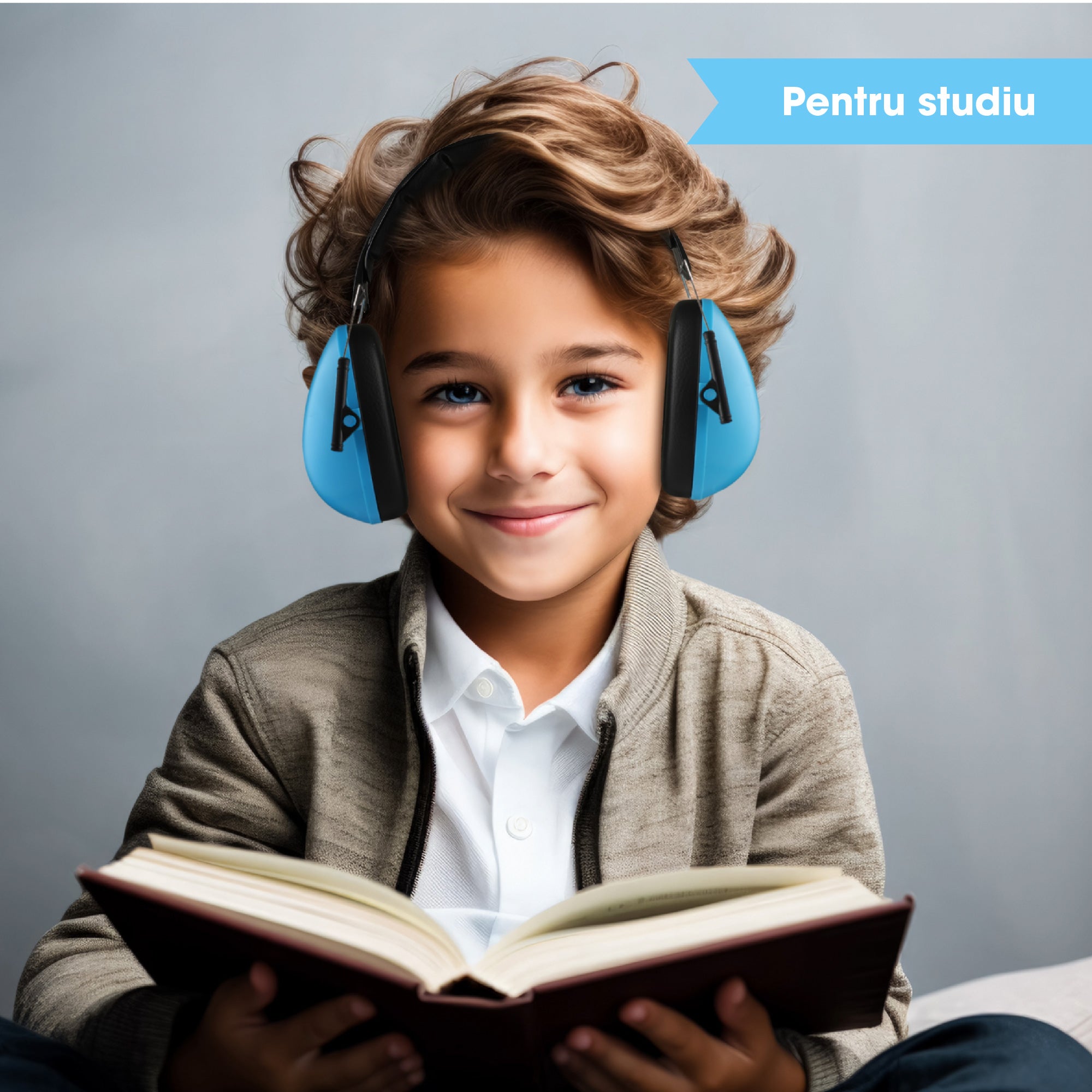 Casti antifoane copii 3-10 ani INVINCIO Safety, marime reglabil, confortabile, ergonomice, captusite, usoare, pentru protectia auzului, albastru mat