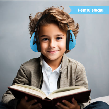 Casti antifoane copii 3-10 ani INVINCIO Safety, marime reglabil, confortabile, ergonomice, captusite, usoare, pentru protectia auzului, albastru mat