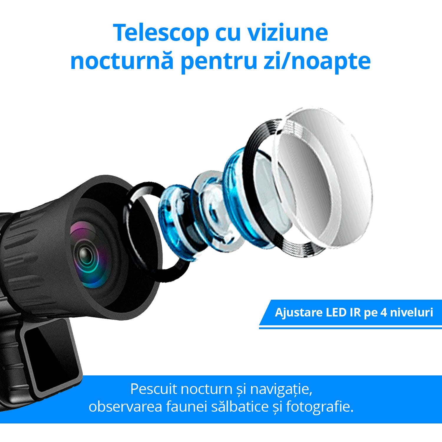 Monoclu cu vedere nocturna Invincio Vision, mod foto sau video FullHD, 1080p, foto 24MP, display TFT 1,5 inch color, zoom digital 6x, focalizare manuala, Micro SD 32GB compatibil, camp vizual 300 m, infrarosu 4 nivele, autonomie 12 ore, portabil, negru