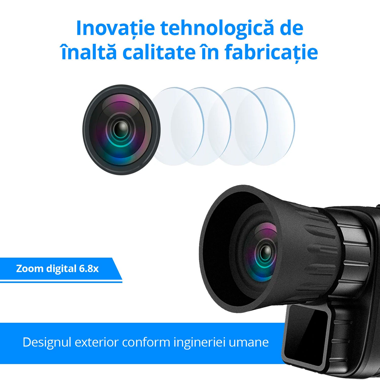 Monoclu cu vedere nocturna Invincio Vision, mod foto sau video FullHD, 1080p, foto 24MP, display TFT 1,5 inch color, zoom digital 6x, focalizare manuala, Micro SD 32GB compatibil, camp vizual 300 m, infrarosu 4 nivele, autonomie 12 ore, portabil, negru