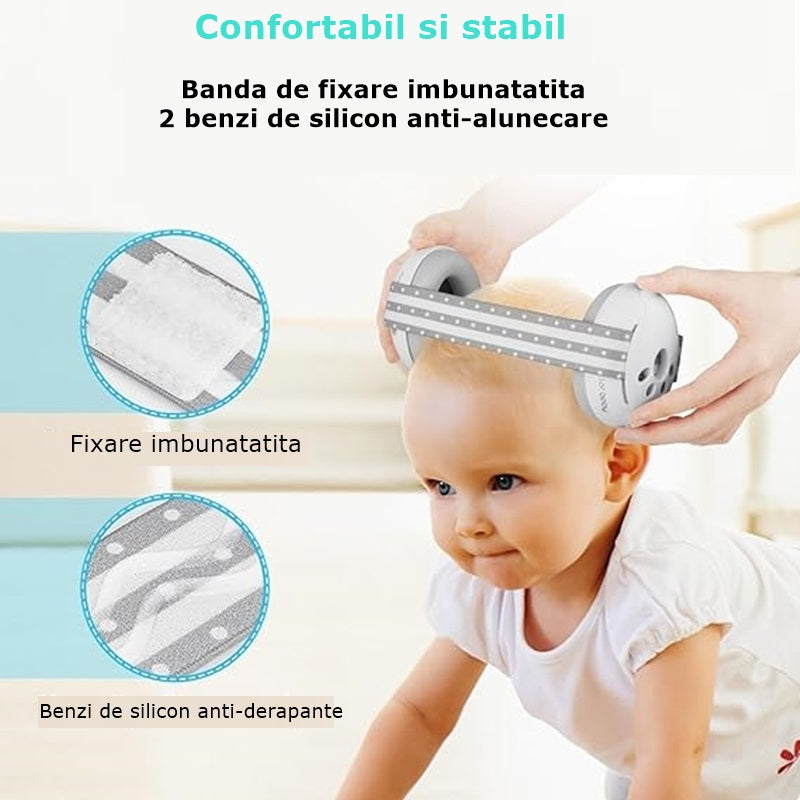 Casti antifonate INVINCIO® Muffy, pentru copii si bebelusi pana la 36 luni, ofera protectie auditiva, somn linistit, mentin copilul calm in medii zgomotoase, sistem de prindere sigur pentru fontanela, cu bentita elastica, usor de folosit, din ABS, Alb