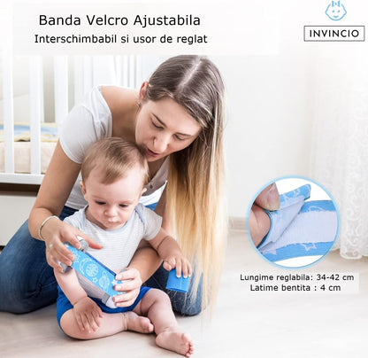 Casti Antifonate Invincio Baby Protection pentru bebelusi, protectie auditiva, marime reglabila, bebelusi 3-36 luni, culoare alb-albastru