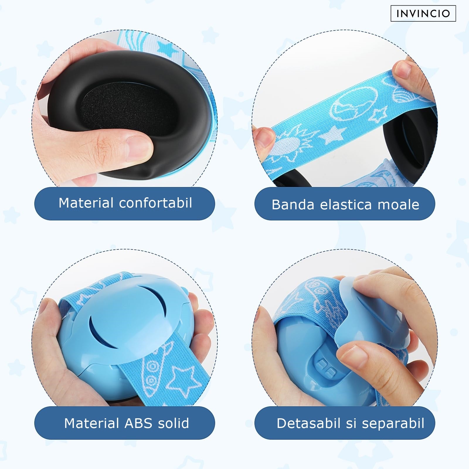 Casti Antifonate Invincio Baby Protection pentru bebelusi, protectie auditiva, marime reglabila, bebelusi 3-36 luni, culoare albastru