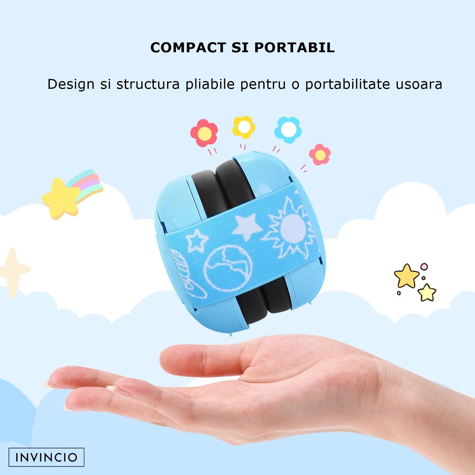 Casti Antifonate Invincio Baby Protection pentru bebelusi, protectie auditiva, marime reglabila, bebelusi 3-36 luni, culoare albastru
