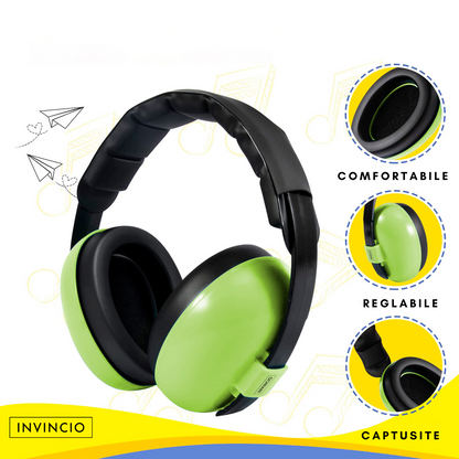Casti antifonice pentru copii si bebelusi 3-36 luni Invincio Baby Comfort, marime reglabila, ergonomice, captusite, confortabile, usoare, pentru protectia auzului, reducere zgomot 20 dB, verde