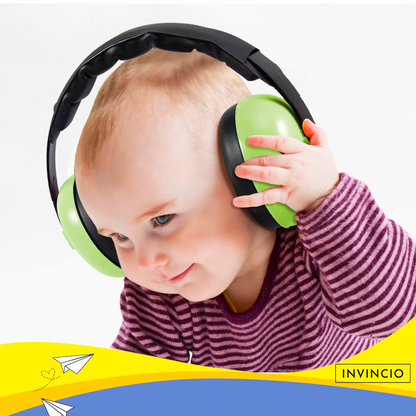 Casti antifonice pentru copii si bebelusi 3-36 luni Invincio Baby Comfort, marime reglabila, ergonomice, captusite, confortabile, usoare, pentru protectia auzului, reducere zgomot 20 dB, verde