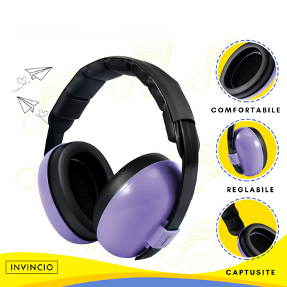 Casti antifonice pentru copii si bebelusi 3-36 luni Invincio Baby Comfort, marime reglabila, ergonomice, captusite, confortabile, usoare, pentru protectia auzului, reducere zgomot 20 dB, mov