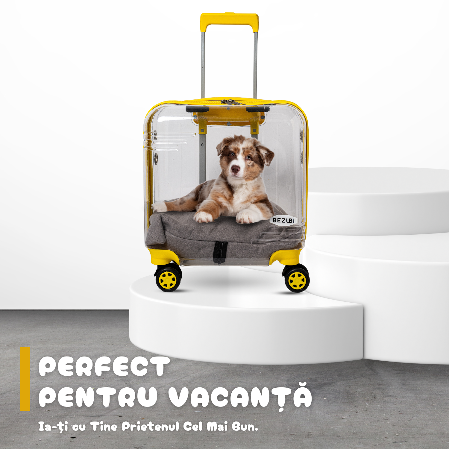 Troler Transport Bezubi Pet, pentru Animale de Companie, Galben