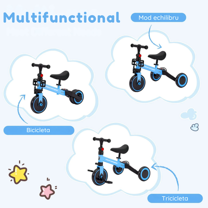 Invincio Micul Campion EasyRide 2–5 ani – Tricicleta modulara 4-in-1, albastru