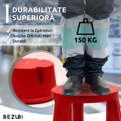 Taburet inaltator Bezubi Practic, tip scaun mobil cu role autoblocante, tip scara cu 2 trepte, ergonomic, versatil, stabil, sigur si confortabil, anti-alunecare, rosu