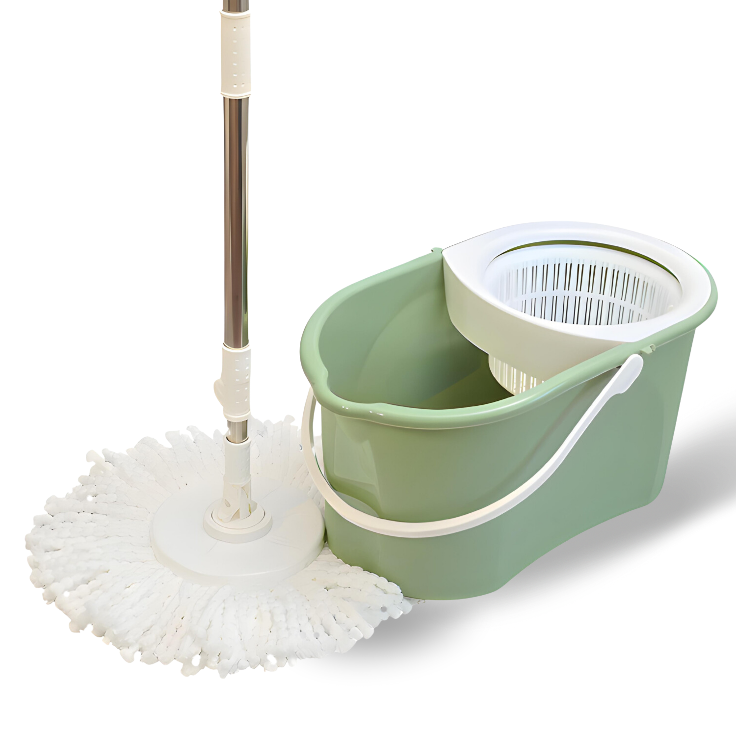 Set de curatenie complet Bezubi Flora, galeata cu centrifuga si mop rotund rotativ, usor de folosit, rotire 360 grade, sistem stoarcere fara atingere si aplecare, absorbtie ridicata, maner telescopic versatil, 16 Litri, verde