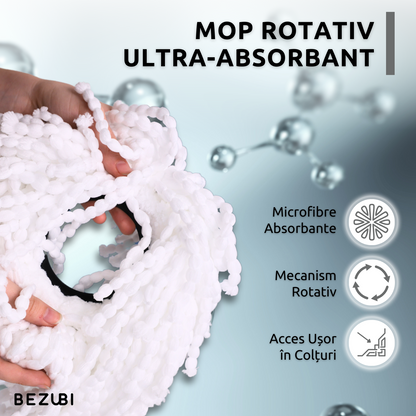 Set de curatenie complet Bezubi Flora, galeata cu centrifuga si mop rotund rotativ, usor de folosit, rotire 360 grade, sistem stoarcere fara atingere si aplecare, absorbtie ridicata, maner telescopic versatil, 16 Litri, verde