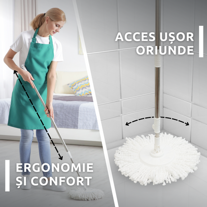 Set de curatenie complet Bezubi Flora, galeata cu centrifuga si mop rotund rotativ, usor de folosit, rotire 360 grade, sistem stoarcere fara atingere si aplecare, absorbtie ridicata, maner telescopic versatil, 16 Litri, verde