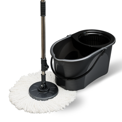 Set de curatenie complet Bezubi Flora, galeata cu centrifuga si mop rotund rotativ, usor de folosit, rotire 360 grade, sistem stoarcere fara atingere si aplecare, absorbtie ridicata, maner telescopic versatil, 16 Litri, gri