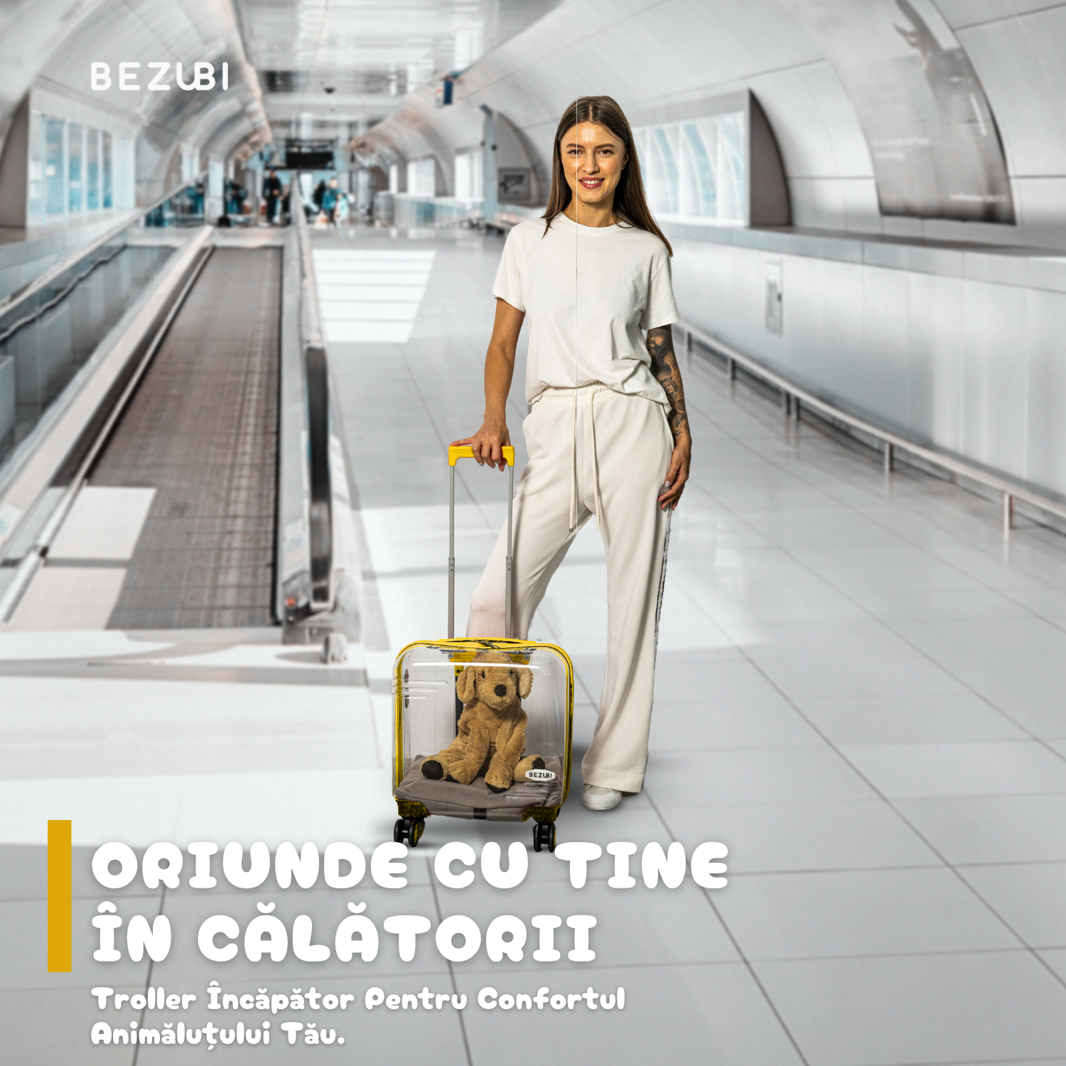 Troler Transport Bezubi Pet, pentru Animale de Companie, Galben