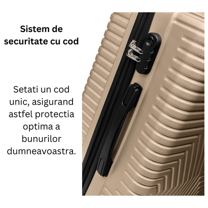 Set Geanta Cosmetica Make-up Bezubi Glam si Troler Cabina avion POLO, auriu
