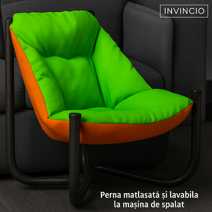 Scaun de plaja, gradina, pescuit si camping, Bezubi Campster, sezlong design ergonomic si demontabil, perna matlasata confortabila cu doua fete, buzunar lateral, material rezistent la umezeala, lavabil, verde-portocaliu