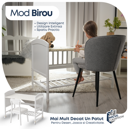 Patut extensibil din lemn, potrivit 0-6 ani, transformabil in birou +6 ani