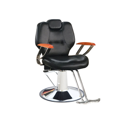 Scaun profesional pentru frizerie si barber shop Invincio™ PRO, Rotire la 360 grade, Rabatabil 180 grade, Piston hidraulic, Reglabil pe inaltime, Tetiera reglabila, Piele ecologica, Negru portocaliu