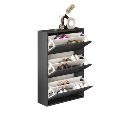 Pantofar Slim pentru Incaltaminte, Bezubi Bilbao, 3 Sertare, capacitate pana la 18 perechi, 110 X 73 X 24 cm, Sistem anti-inclinare, Design Subtire, Economie de Spatiu, pentru Hol, Dormitor sau Living, gri