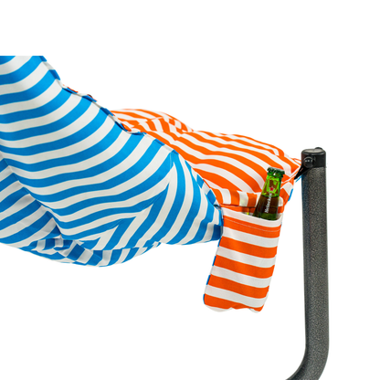 Scaun de plaja, gradina, pescuit si camping, Bezubi Campster, sezlong design ergonomic si demontabil, perna matlasata confortabila cu doua fete, buzunar lateral, material rezistent la umezeala, lavabil, multicolor