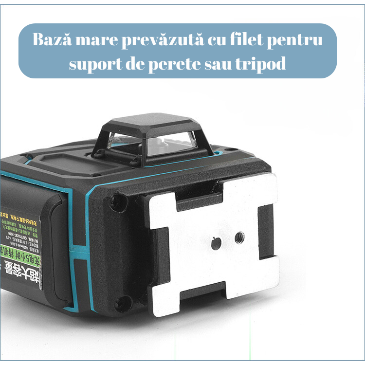 Nivela cu laser verde, 12 linii, orizontal, vertical, perimetral, prindere magnetica, uz interior si exterior, auto-nivelare, rotire 360 grade, Telecomanda, 2 acumulatori de schimb