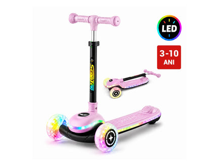 Trotineta cu 3 roti si lumini led interactive, reglabila pentru 3-10 ani